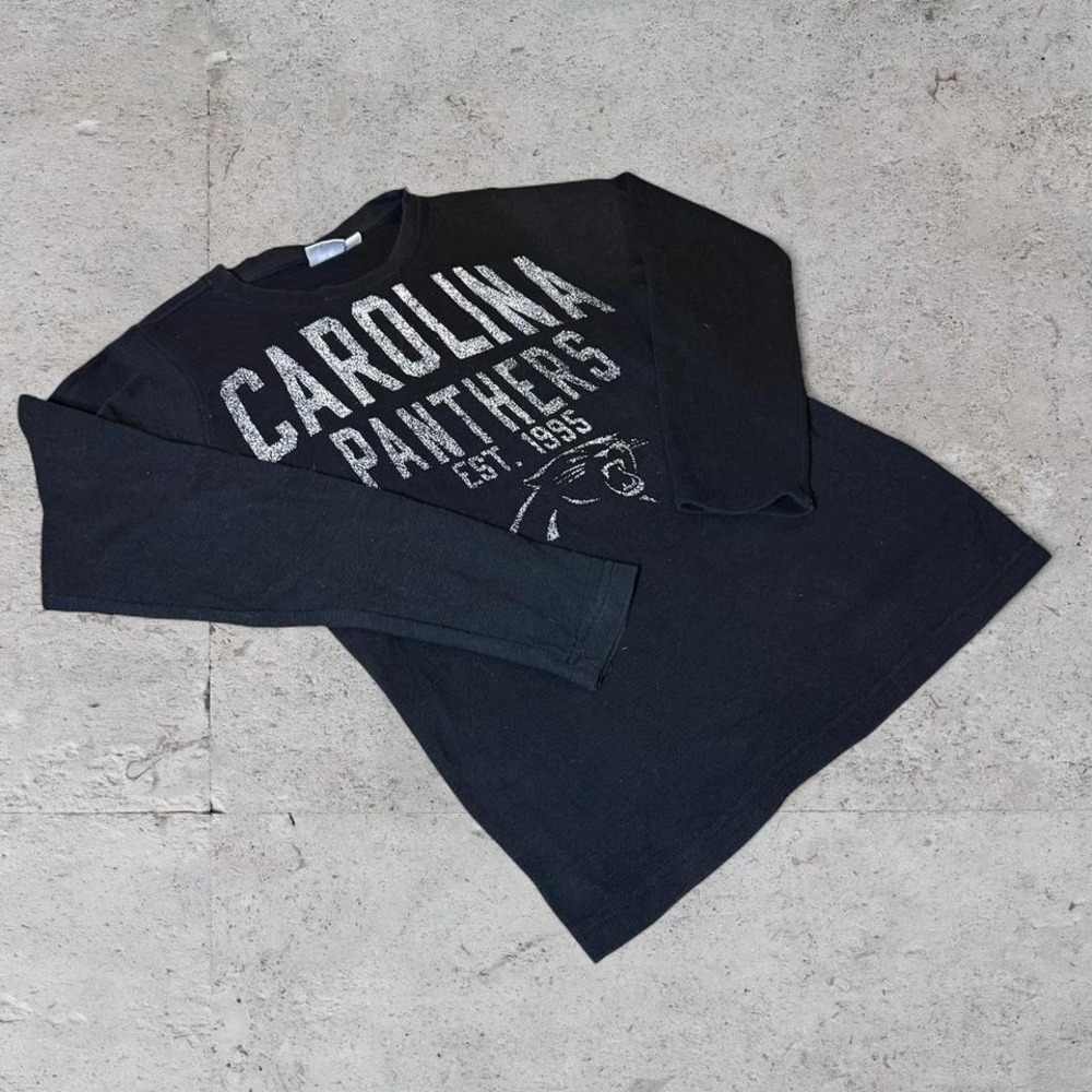 Mens vintage Carolina Panthers black graphic grunge NFL thermal long sleeve